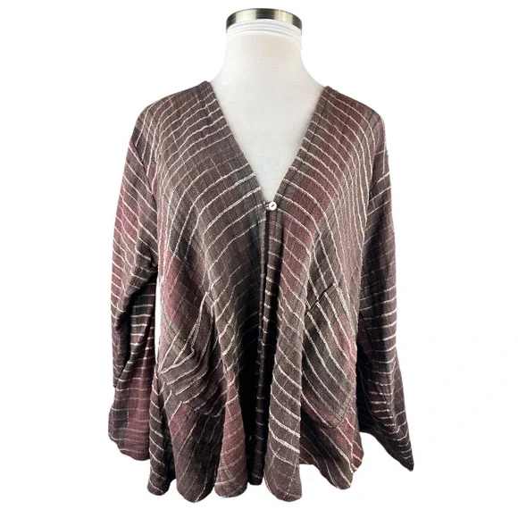 Yasuko Kurisaka Art to Wear Lagenlook Handwoven Brown Button Jacket Cardigan O/S - Picture 2 of 16